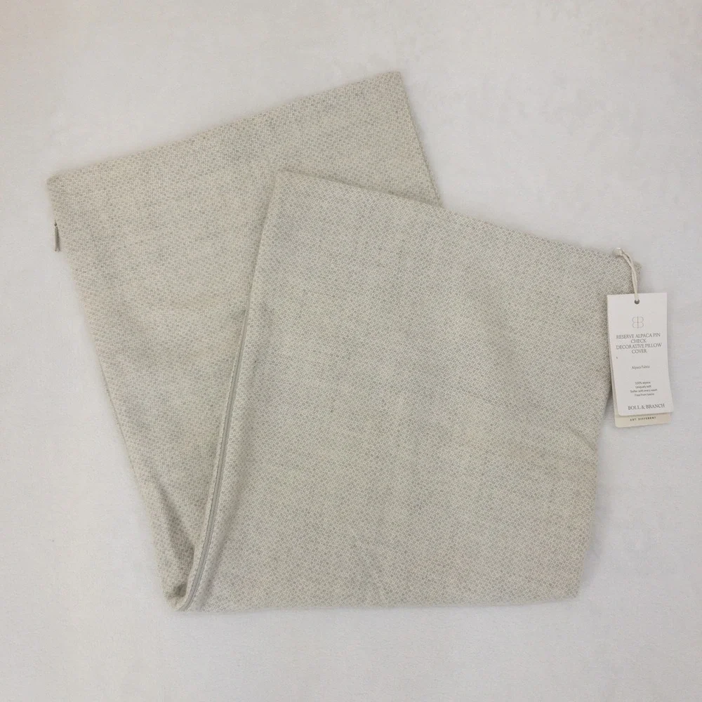 Boll & Branch Reserve Pin Check Decorative Pillow Cover 14x34 Grey‎ Baby Alpaca